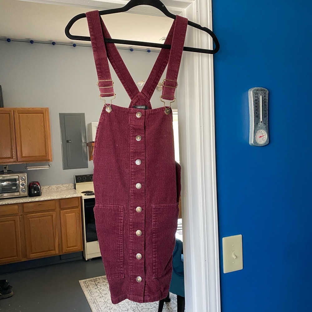 Maroon corduroy overall dress